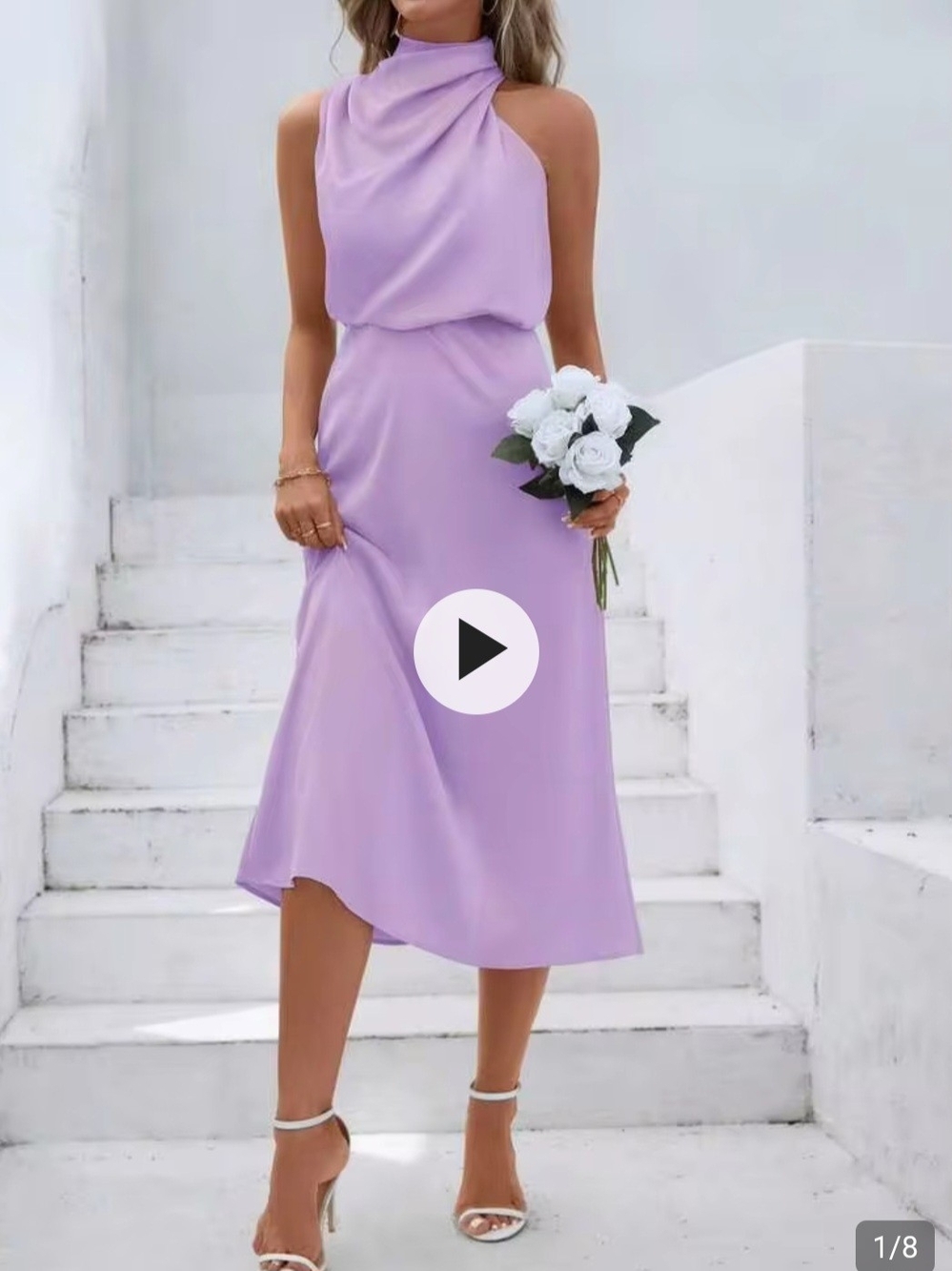 Elegant Lilac Halter Midi Dress